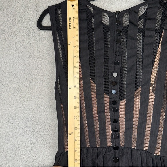 Tracy Reese Evening Dress Womens 4 Black Pleated Illusion Striped Knit Maxi - Picture 5 of 10